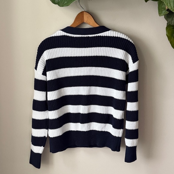 Old Navy Blue + White Striped Lightweight Shaker Stitch Cardigan - Picture 3 of 5